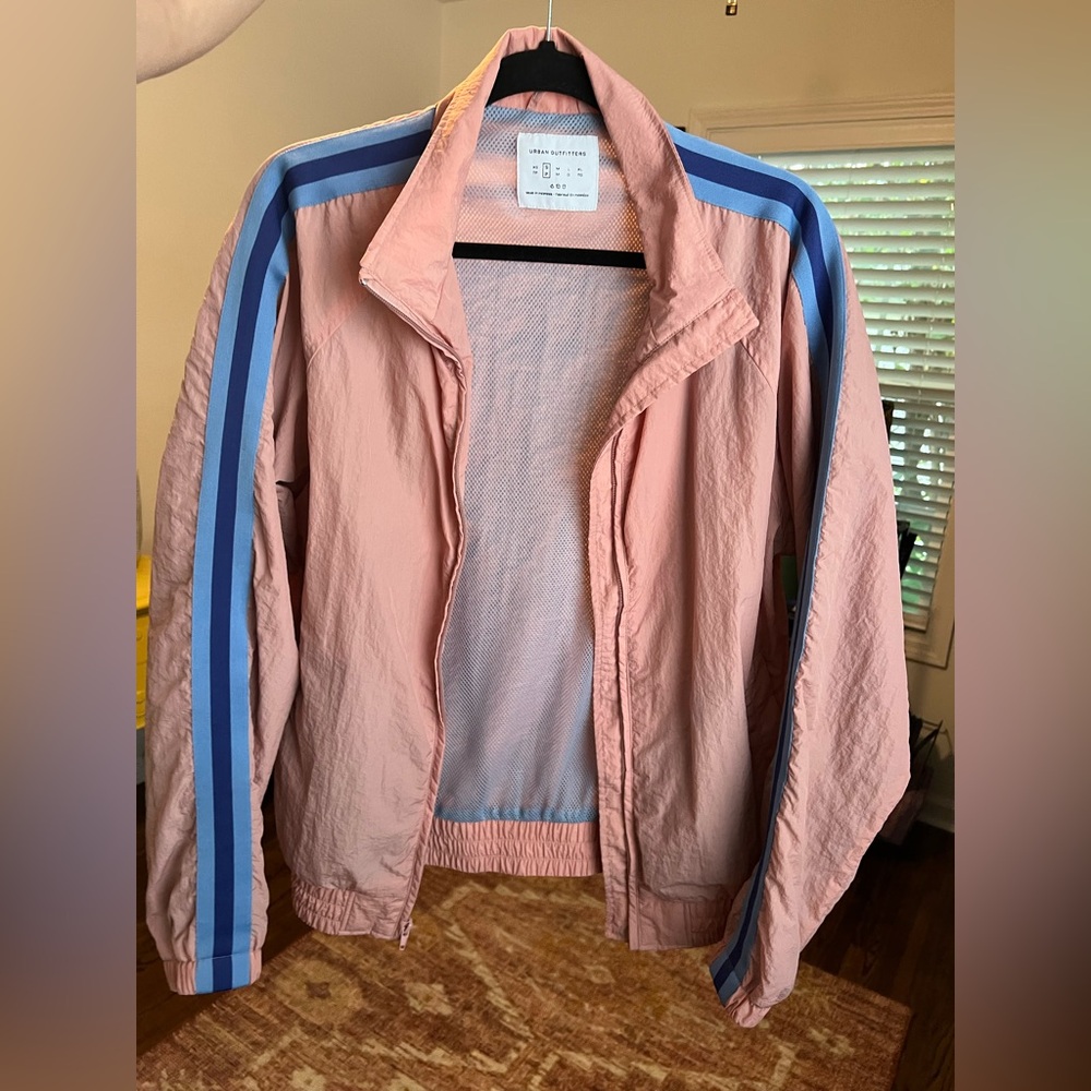 UO Side Stripe Windbreaker Windbreaker Jacket Small — Peach & Blue